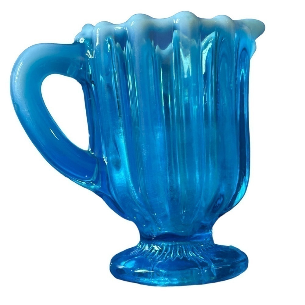 Victorian Opaline Pearline Glass Opalescent Turquoise Blue Creamer For Tea Set - Picture 3 of 5